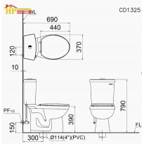 BÀN CẦU HAI KHỐI CAESAR CD1325 CHÍNH HÃNG