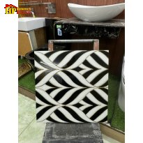 GẠCH TRANG TRÍ 30X60 SẮC MÀU ĐEN TRẮNG ĐAN XEN HỌA TIẾT UỐN LƯỢN CONG KHẮC KIM NHẬP KHẨU CAO CẤP