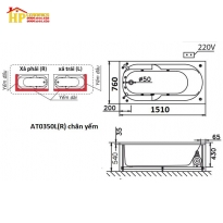 BỒN TẮM NẰM CHÂN YẾM CAESAR AT0350L(R) CHÍNH HÃNG