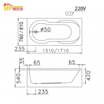 BỒN TẮM NẰM CAESAR AT0370L/R CHÍNH HÃNG