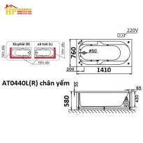 BỒN TẮM NẰM CHÂN YẾM CAESAR AT0440L/R CHÍNH HÃNG