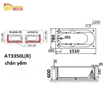 BỒN TẮM NẰM CHÂN YẾM CAESAR AT3350L(R) CHÍNH HÃNG