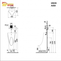BỒN TIỂU KÈM VAN XÃ CẢM ỨNG CAESAR U0235+A654 CHÍNH HÃNG