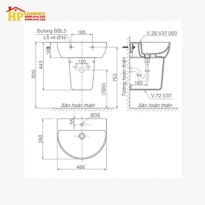 CHẬU LAVABO TREO TƯỜNG VIGLACERA  V37  CHÍNH HÃNG