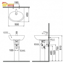 LAVABO TREO TƯỜNG CHÂN ĐỨNG CAESARL2140+P2445 CHÍNH HÃNG