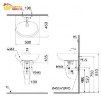 LAVABO TREO TƯỜNG CHÂN NGẮN CAESAER L2220/P2443 CHÍNH HÃNG