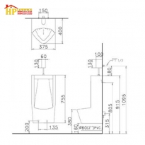 BỒN TIỂU TREO TƯỜNG CAESAR U0282+A672 CHÍNH HÃNG