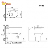 BÀN CẦU HAI KHỐI CAESAR CD1320 CHÍNH HÃNG