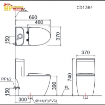 BÀN CẦU MỘT KHỐI CAESAR CD1364 CHÍNH HÃNG