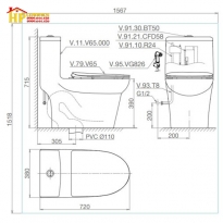 BÀN CẦU KHỐI VIGLACERA V65  CHÍNH HÃNG