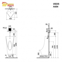 BỒN TIỂU NAM TREO TƯỜNG CAESAR U0235 CHÍNH HÃNG