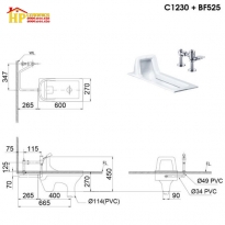 BÀN CẦU XÍ XỔM CAESAR C1230 + BỘ XÃ GẠT BF525A CHÍNH HÃNG