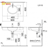 CHẬU LAVABO ÂM BÀN CAESAR L5115 CHÍNH HÃNG