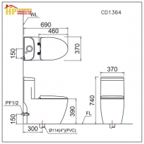BÀN CẦU KHỐI CAESAR CD1364 CHÍNH HÃNG