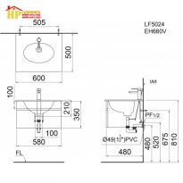 CHẬU LAVABO ĐẶT BÀN CAESAR LF5024 CHÍNH HÃNG