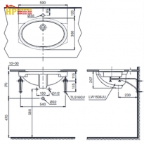 CHẬU LAVABO ÂM BÀN TOTO LW1506V-TL516GV CHÍNH HÃNG