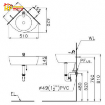 CHẬU LAVABO TREO TƯỜNG GÓC CAESAR L2014 CHÍNH HÃNG