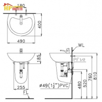 CHẬU LAVABO TREO TƯỜNG CHÂN NGẮN CAESAR L2150+P2441 CHÍNH HÃNG