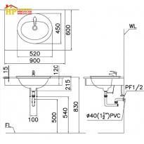 CHẬU LAVABO ÂM BÀN CAESAR L5018S CHÍNH HÃNG