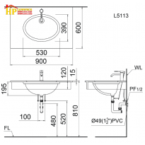 CHẬU LAVABO ÂM BÀN CAESAR L5113 CHÍNH HÃNG