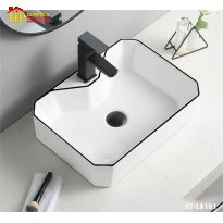 LAVABO ĐẶT BÀN VUÔNG TRẮNG CHỈ ĐEN LA101 CAO CẤP GIÁ RẺ