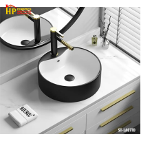 LAVABO ĐẶT BÀN TRÒN ĐEN TRẮNG LA07TD CAO CẤP GIÁ RẺ