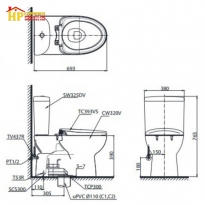 BÀN CẦU HAI KHỐI TOTO CS325DRT10 NẮP TC395VS CHÍNH HÃNG