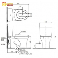 BÀN CẦU KHỐI HAI KHỐI TOTO CS735DT3 CHÍNH HÃNG 