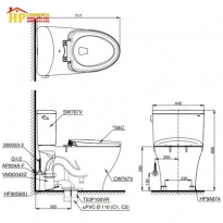 BÀN CẦU HAI KHỐI TOTO CS767RT10 NẮP TC385VS CHÍNH HÃNG