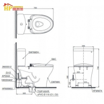 BÀN CẦU HAI KHỐI TOTO  CS769DRT10 NẮP ÊM TC395VS CHÍNH HÃNG