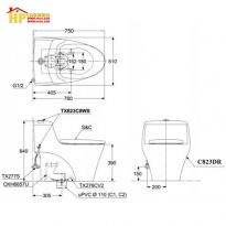 BÀN CẦU KHỐI TOTO  MS823DRT8 NẮP TC600VS CHÍNH HÃNG