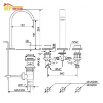 VÒI LAVABO NÓNG LẠNH 3 LỖ AMERICAN STANDARD WF-3232 CHÍNH HÃNG