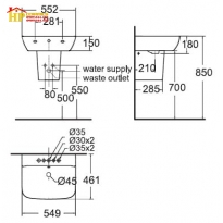 LAVABO CHÂN TREO AMERICAN STANDARD WP-1511/ WP-F711 CHÍNH HÃNG
