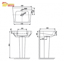 LAVABO TREO TƯỜNG CHÂN ĐỨNG AMERICAN STANDARD WP-F622/F721 CHÍNH HÃNG