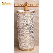 LAVABO SỨ TRỤ HOA VĂN MẠ VÀNG LA36