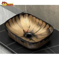 LAVABO ĐỂ BÀN HOA VĂN ĐEN VÀNG LA-74