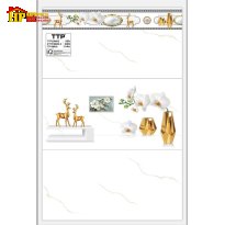 GẠCH ỐP TƯỜNG 30X60 MÀU TRẮNG VÂN CHỈ VÀNG ĐIỂM HAI CON HƯƠU VÀNG CAO CẤP