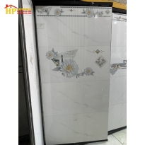 GẠCH ỐP TƯỜNG 40X80 TRẮNG VÂN KHÓI ĐIỂM BÔNG CÚC SIÊU BÓNG 40801 CAO CẤP 