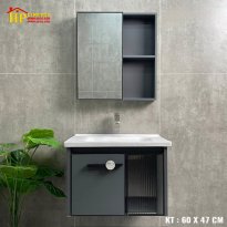 LAVABO TỦ NHÔM 60X47 MÀU XÁM HAI CÁNH NHẬP KHẨU CAO CẤP GIÁ RẺ