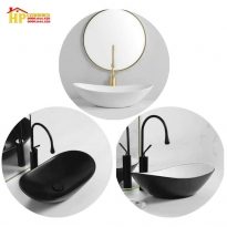 LAVABO SỨ TRẮNG HÌNH THỔI VÀNG LB24