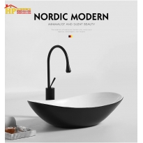 LAVABO SỨ TRẮNG HÌNH THỔI VÀNG LB24