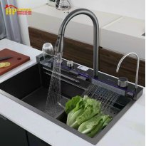 CHẬU RỬA CHÉN 5 PHÍM 75X46 NANO ĐEN NHẬP KHẨU CAO CẤP