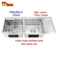 CHẬU RỬA CHÉN INOX 304 HAI HỘC MỘT CÁNH THÂN KHÔNG SƠN 10048 NHẬP KHẨU CAO CẤP