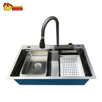 CHẬU RỬA CHÉN INOX NANO ĐEN VÒI THÁC NƯỚC 7545 NHẬP KHẨU CAO CẤP
