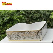 LAVABO SỨ HOA VĂN VÀNG  L6016