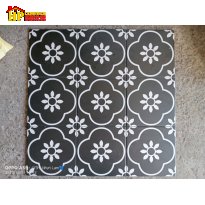 GẠCH TRANG TRÍ 20X20MÀU ĐEN HỌA TIẾT HOA BỐN CÁNH TRẮNG NHẬP KHẨU CAO CẤP