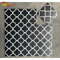 GẠCH TRANG TRÍ 20X20 MÀU ĐEN HỌA TIẾT CỎ BỐN CÁNH NHẬP KHẨU CAO CẤP
