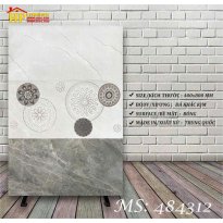 GẠCH ỐP TƯỜNG 40X80 VÂN ĐÁ XÁM ĐẬM LỢT ĐIỂM HOA VĂN TRỐNG ĐỒNG KHẮC KIM 484312 CAO CẤP GIÁ RẺ