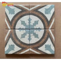 GẠCH BÔNG 20X20 HOA VĂN MŨI TÊN GHÉP XANH NÂU CỔ ĐIỂN CAO CẤP GIÁ RẺ