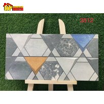 GẠCH TRANG TRÍ 30X60 SẮC MÀU XÁM XEN KẺ XANH VÀ VÀNG HỌA TIẾT TỔ ONG TAM GIÁC 3D NHẬP KHẨU CAO CẤP